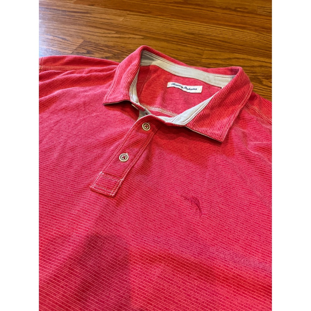 Tommy Bahama Mens Polo XXXL Red Marl Stripe Tencel Blend Short Sleeve Shirt